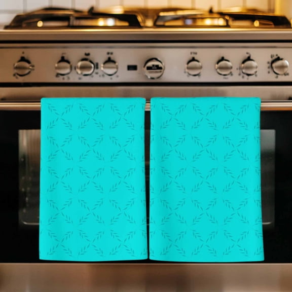 Turquoise Plaid Kitchen Towels Set of 1, Geometric Leaf Diamond Morocco Abstract Absorbent Dish Towels for Kitchen, Microfiber Hand Towel, Quick Drying Tea Towel for Cleaning Decorative Dishcloths