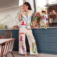 thumbnail image 1 of Conjunto de 2 piezas de camisa de manga larga para mujer, traje elegante con solapa, blusa de un solo pecho, Pantalones estampados, trajes de vacaciones, 1 of 5