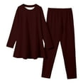 thumbnail image 2 of WhouRiu Toddler Girls' Homewear Outfit Set Cozy Loose Long Sleeve Tshirt Pants Child Solid Soft Loose Autumn Sleepwear Outfits Red,Sized 3-4, 2 of 4