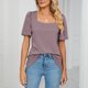 thumbnail image 4 of Slatcetga Camiseta de manga abombada para mujer, blusa holgada informal elegante de Color puro, Top de manga corta para trabajo de oficina, Color Taro XL, 4 of 8