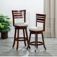 thumbnail image 5 of 24" Counter Height Swivel Stool, Velvet Upholstered Barstools with Slat Back, Round Seat and Footrest, Leisure Bar Chairs Solid Wood Dining Chair for Kitchen Island Pub, Cherry+Beige Fabric Seat, 5 of 6