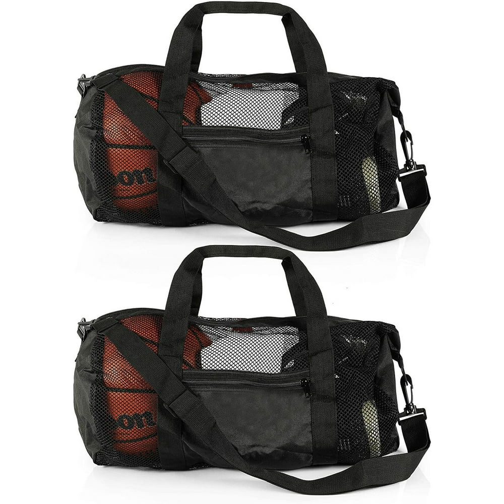 2 Pack Black Mesh Waterproof Duffle Bags with Adjustable Shoulder Strap
