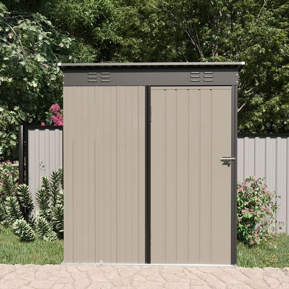5x3 Ft Storage Shed, Steel Outdoor Tool Sheds with Hinge Door and Vents, Metal Vertical Sheds, Strong Shed for Garden, Patio, Brown(Brown-5' x 3')
