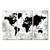 Elephant Stock Silhouette World Map Wall Art - Horizontal Multi Panel Canvas - Living Room Wall Decor - Map Multi Panel - Black And Gray Decor - 74" x 48"