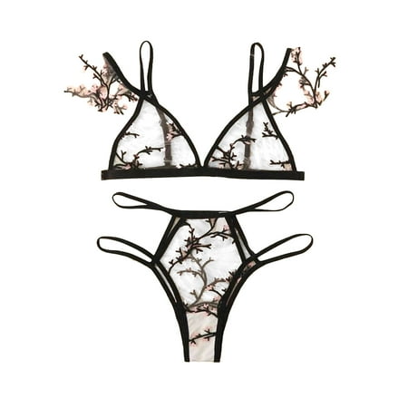 

LONKITO Lingerie for Women Sexy Underwear Lace Embroidery Bra Underwear Sexy Small Floral Underwear Pink L