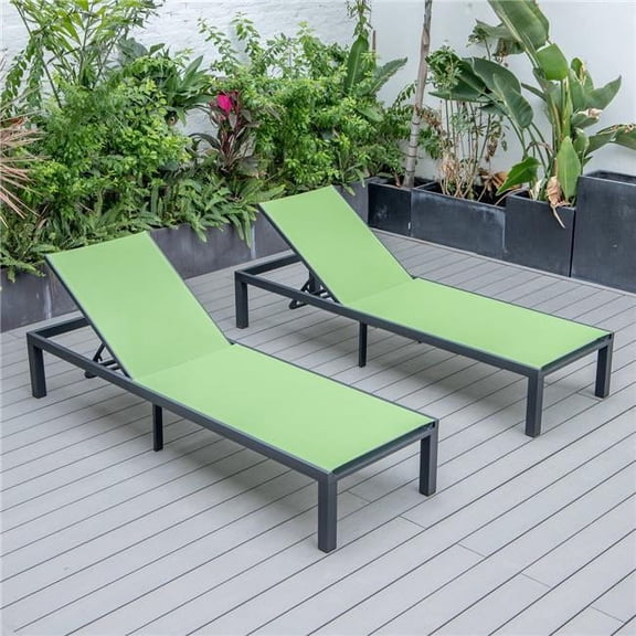 13.2 x 25 x 78.5 in. Marlin Patio Chaise Lounge Chair with Black Aluminum Frame, Green - Set of 2