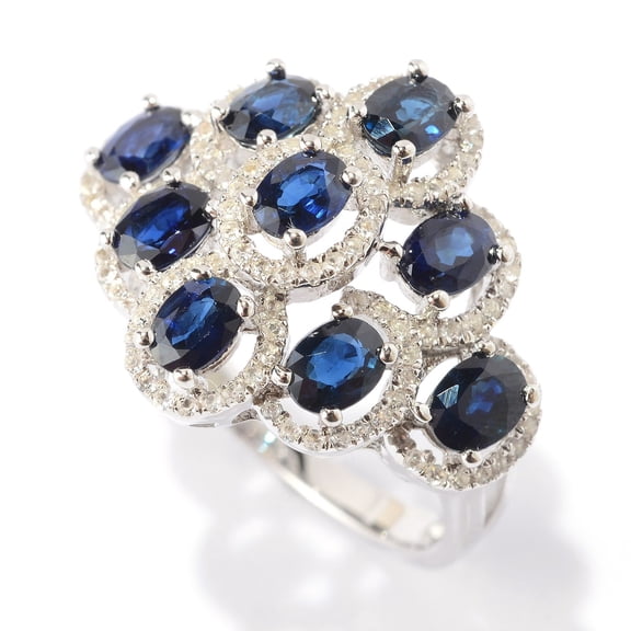 Sterling Silver 3ct TGW Oval Sapphire and White Topaz Ring