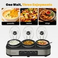 thumbnail image 4 of Sunvivi 3-in-1 Crock Pot Slow Cooker, 4.5QT Buffet Server and Food Warmer with 3 Removable Ceramic Pots, Crockpot with 3 Spoons and Lid Rests for Parties, Picnics, Silver, 4 of 7