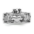 thumbnail image 5 of Sterling Silver Rhodium-plated and Antiqued Claddagh Ring, 5 of 6