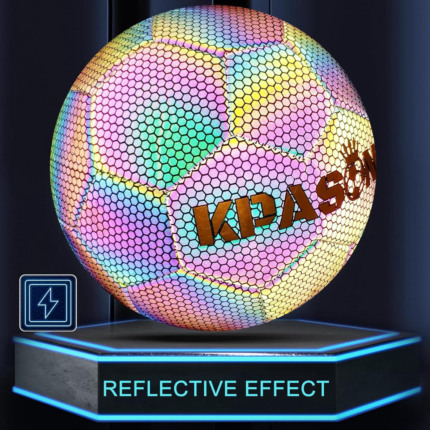 Soccer Ball, Holographic Soccer Ball Reflective Glowing Soccer Ball Gift for Boys, Girls, Youth, Men Indoor-Outdoor Soccer Training & Night Games