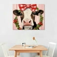 thumbnail image 2 of JRXY  Christmas Cow Pictures Wall Decor: Country Farmhouse Christmas Picture of a Cow in Red Xmas Hat & Bow Cow Canvas Art Prints Buffalo Check Christmas Decor Framed for Home 12x12in 16x12in, 2 of 4
