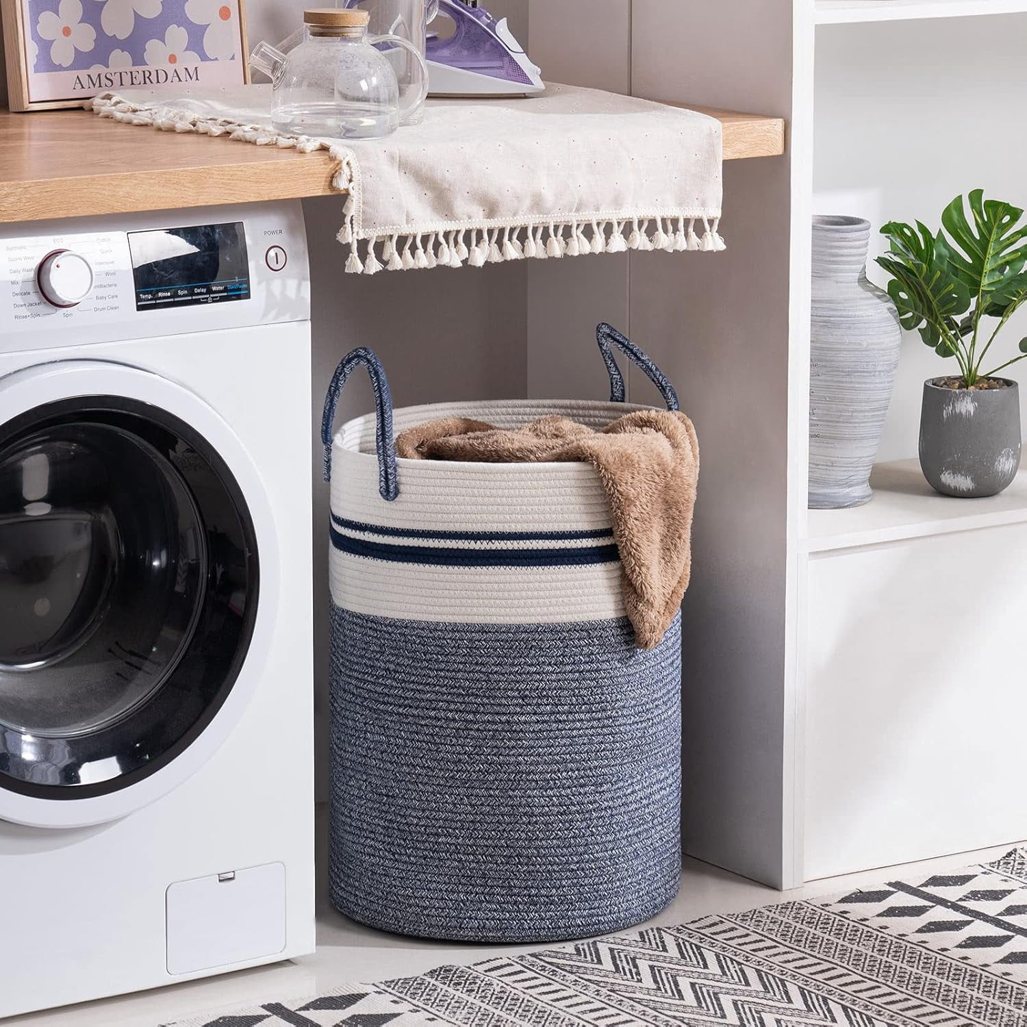 YOUDENOVA Laundry Hamper Basket, Woven 58L Tall Laundry Basket for Blanket Organizer- Nursery Hamper for Bedroom And Bathroom Storage