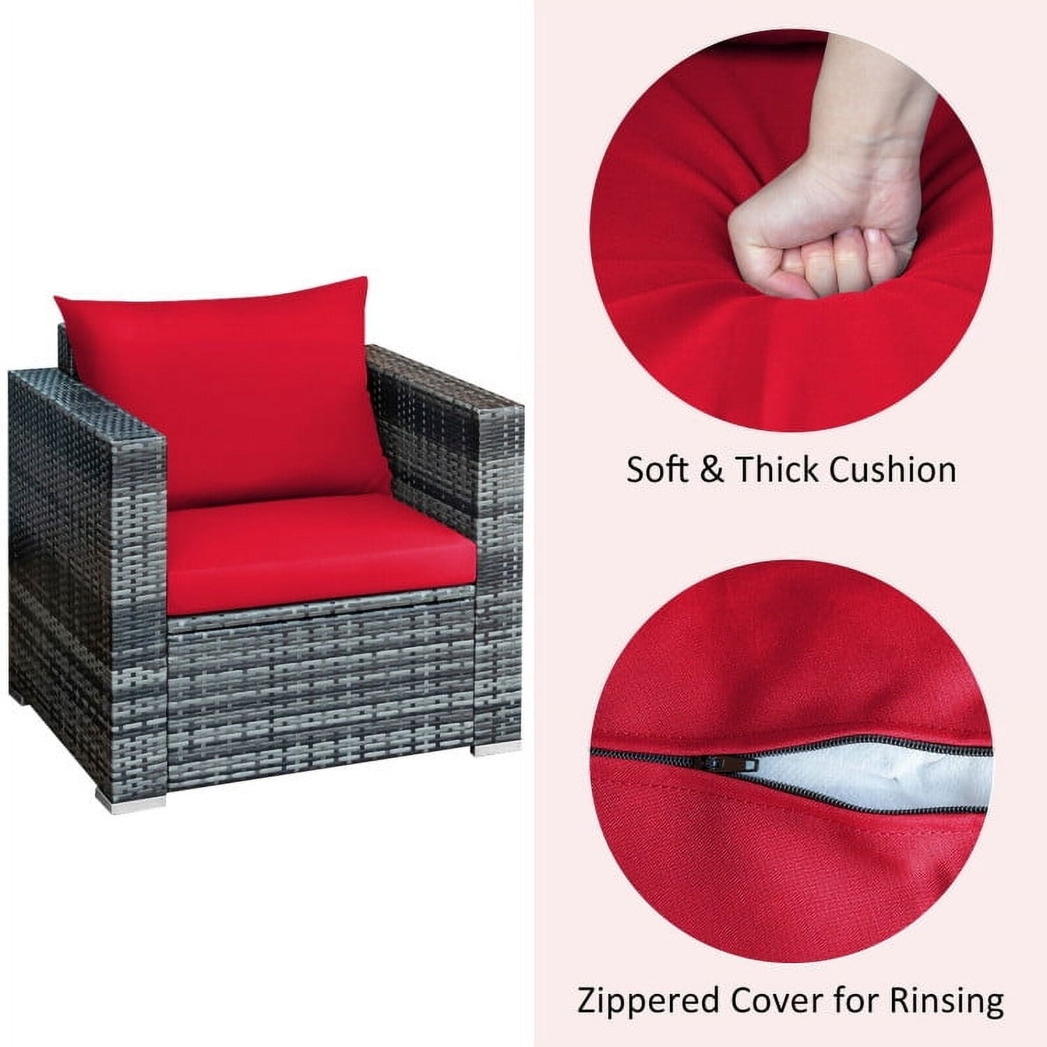 Aimee Lii 3 Pcs Patio Rattan Furniture Bistro Sofa Set with Cushioned, Modern Patio Furniture, Red Aimee Lii 3 Pcs Patio Rattan Furniture Bistro Sofa Set with Cushioned, Modern Patio Furniture, Red