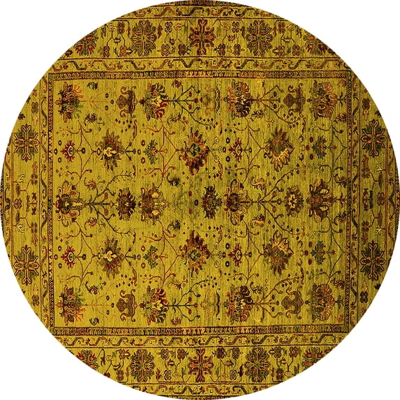 Ahgly Company Indoor Round Oriental Yellow Industrial Area Rugs, 7' Round