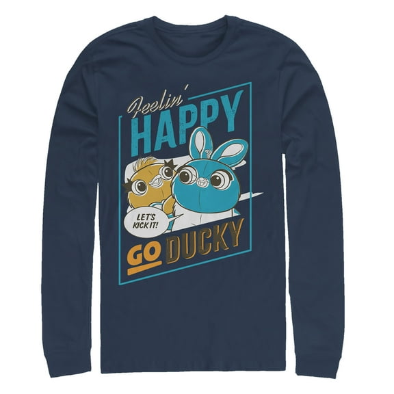 Men's Toy Story Happy Go Ducky & Bunny  Long Sleeve Shirt Navy Blue X Large