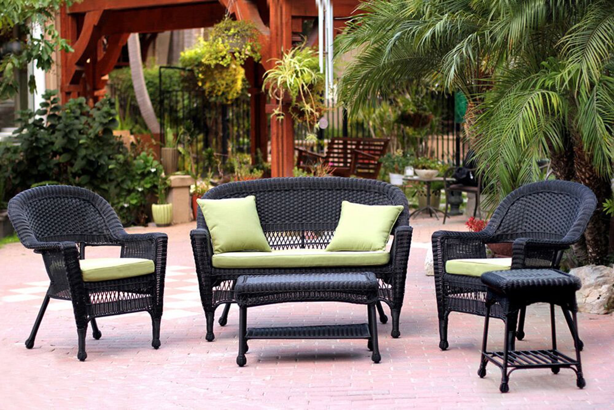 5-Piece Black Resin Wicker Patio Chair, Loveseat & Table Furniture Set