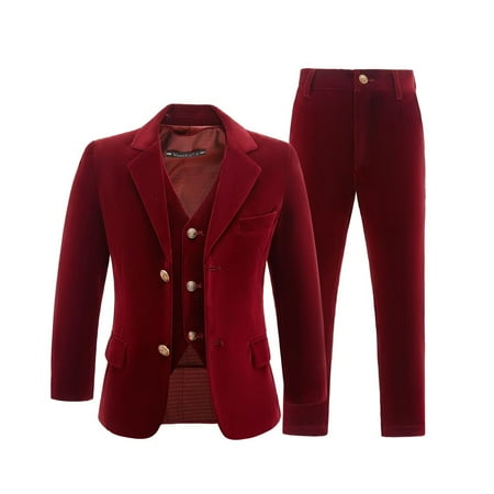 

Boys Suit Boys Suits Fit 3 Piece Blazer Waistcoat Pants Shawl Lapel Suits Set Wine Kid for Party Wedding Size 2T