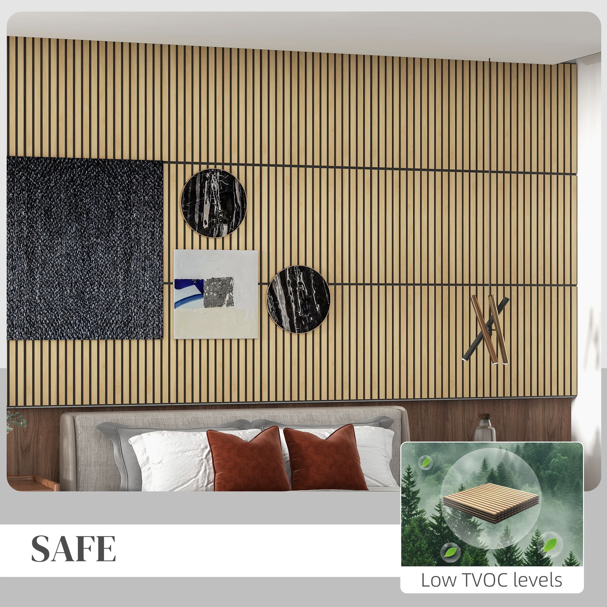 Dranite 24" x 24" Acoustic Wood Slat Panels, 4 Pack, Sound Absorbing Wall Panels for Home Decor