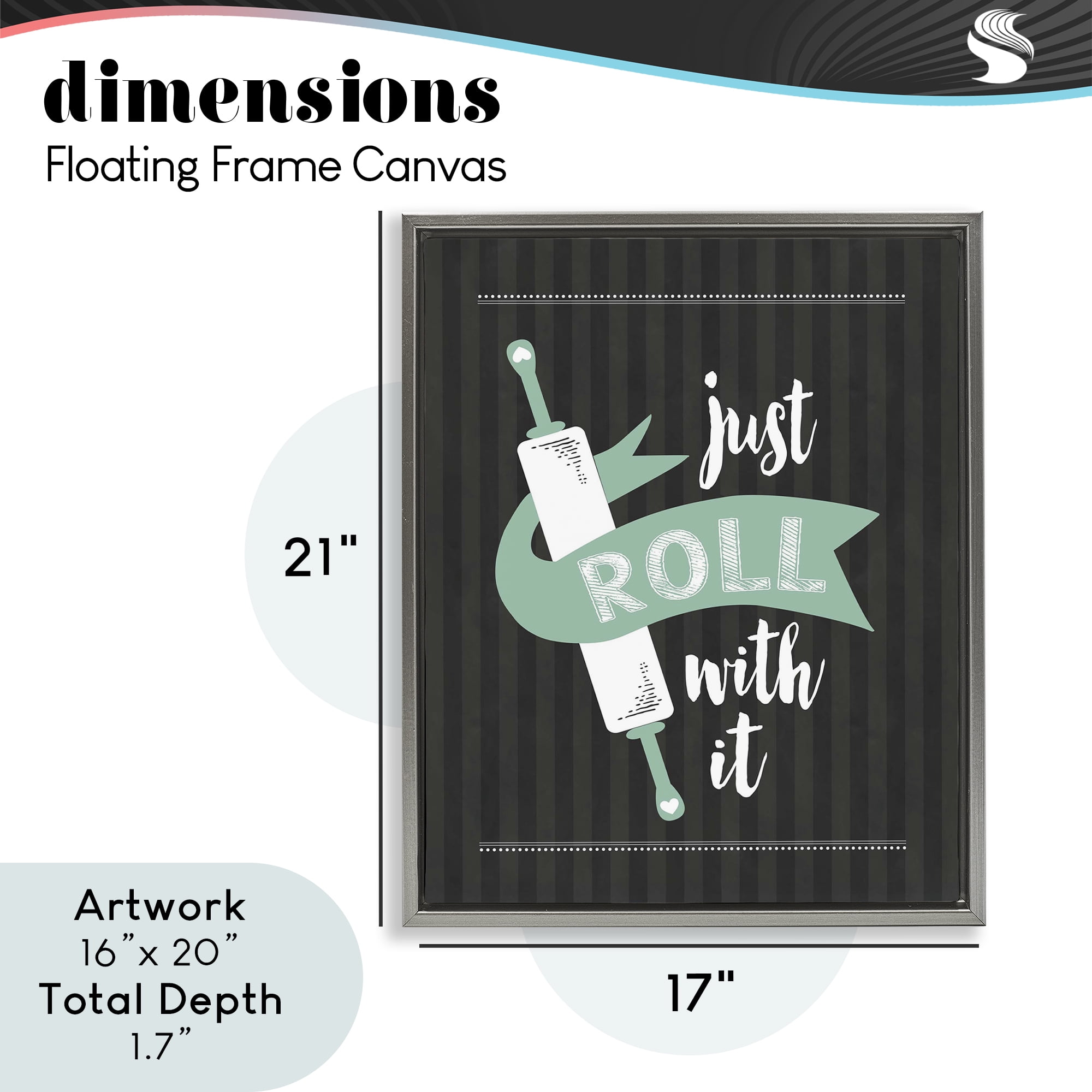 Roll With It Black & Green Gray Framed Floater Canvas Wall Art, design by Lettered and Lined