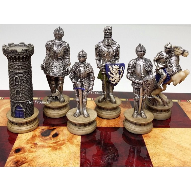 Medieval Times Crusades Gold &Silver Armored Knights Chess Set W