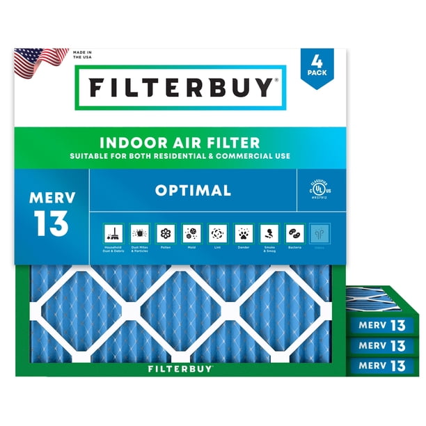 Filtro de aire Filterbuy MERV 13 18 x 18 x 1 (paquete de 4) Optimal Defense