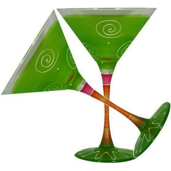 Hand Painted Martini Glasses Set of 2 - Peruvian Splendor Lime Green Collection - Hand Painted Glassware by USA Artists - Unique and Decorative Martini Glasses, Kitchen Table Décor