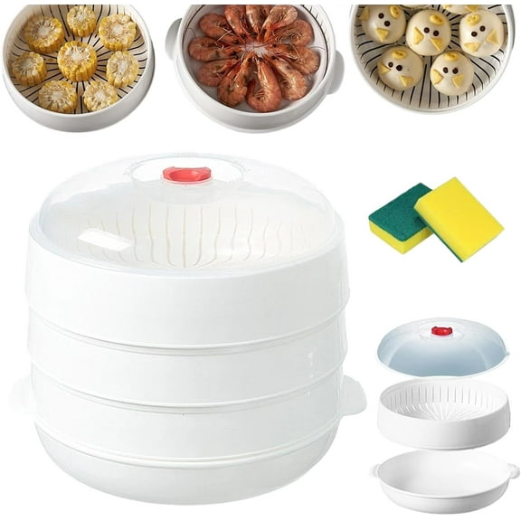 Upgraded Microwave Oven Steamer, Multifunctional Microwave Heating and Thermal Insulation Steamer Utensils, Microwavable Cookware with Lid and Tray for Cooking Food and Vegetables