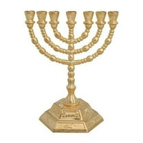 7 Branch Hexagonal Base 12 Tribes of Israel Menorah in Gold
