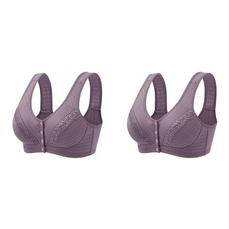 Wijhcboe 2 Pack Womens Women Bras plus Size Front Close No Steel Ring Front Women Bras Wireless Full Coverage Close Bra T Back Womens Bras plus Size Plus Size Seamless Unlined Bra For Large Bust Bra
