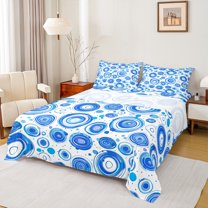 Manfei Modern Geometric Geometric Bed Sheets,Watercolor Splatter Ink King Sheets,Blue White Sheet Set For Teens,Luxury Bedroom Decor,4-Piece