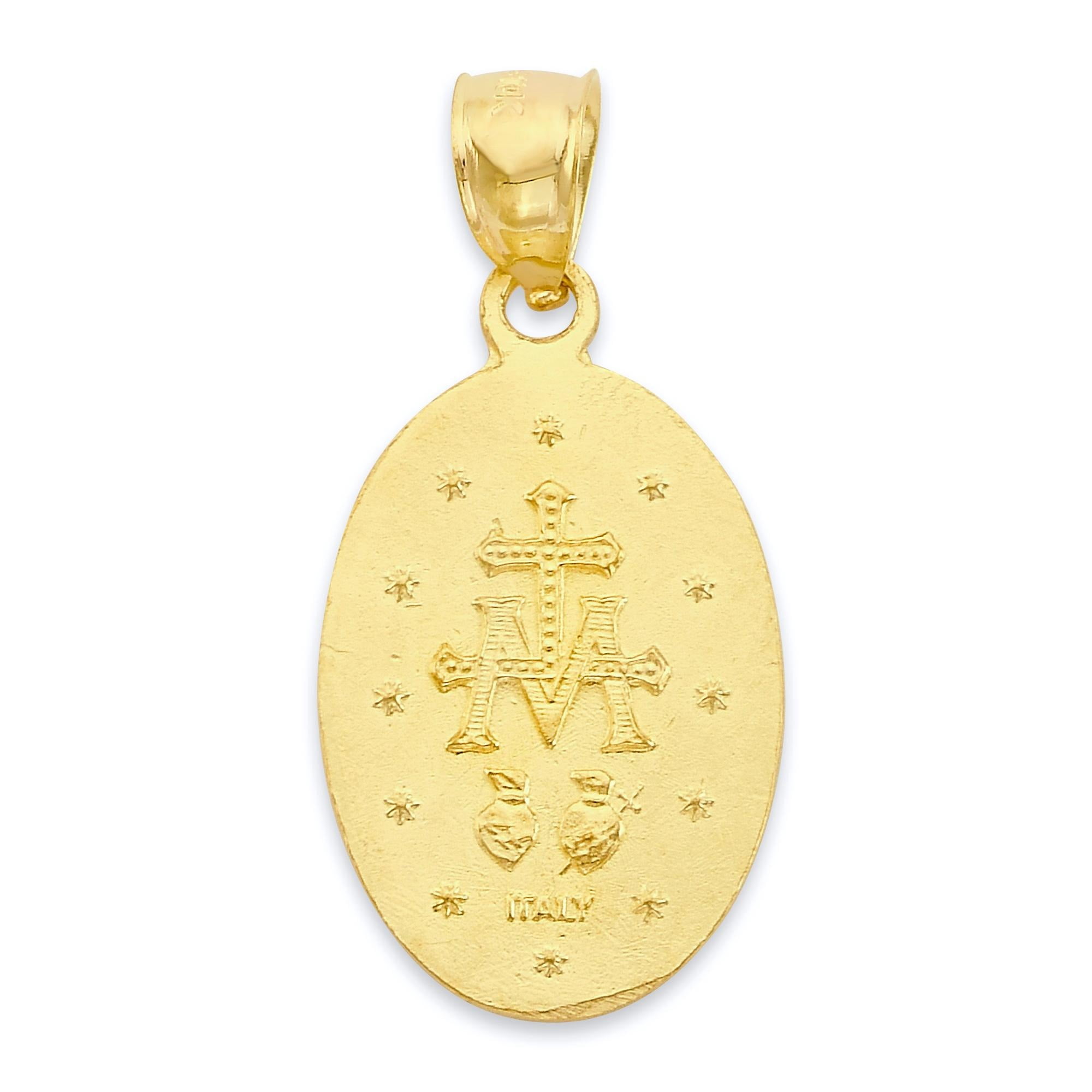 Golden Fire Solid 14k Gold Miraculous Medal Pendant, Our Lady of Guadalupe