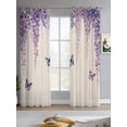 thumbnail image 2 of Wisteria Sheer Curtains 84 Inch Length 2 Panels Set for Living Room/Bedroom, Spring Purple Flowers Butterflies Vintage Beige Kitchen Curtains Grommet Semi-Sheer Curtains Window Treatments 52"x84"x2, 2 of 7