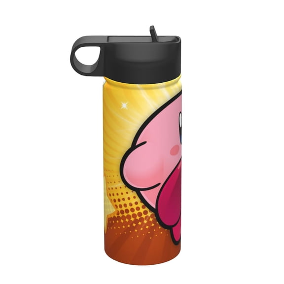 Kirby Kids Insulated Water Bottle With Straw - 18 Oz Stainless Steel Double Wall Vacuum Cup, Leakproof, Bpa Free, Suitable For Boys And Girls