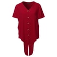 thumbnail image 2 of A2Y Women's Loose Fit Short Sleeve Button Down Front Tie Top Dark Red M, 2 of 7