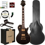 Sawtooth Heritage Series Maple Top Electric Guitar with ChromaCast Pro Series LP Body Style Hard Case, 25W Amp and Accessories, Satin Black (box 2 of 2)