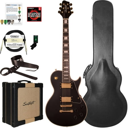 Sawtooth Heritage Series Maple Top Electric Guitar with ChromaCast Pro Series LP Body Style Hard Case, 25W Amp and Accessories, Satin Black (box 2 of 2)
