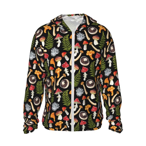 Fotbe Mushrooms Chaqueta con Protección Solar UPF 50+ para Hombre y Mujer, Camisa con Capucha y Bolsillos-Small