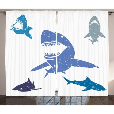 Sea Animal Decor Curtains 2 Panels Set Grunge Style Big And Small