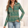 thumbnail image 5 of SAATLERI Polo Shirts for Women Small Floral Pattern Long Sleeve Tops V-Neck Button Down Gathered Waist Lightweight Tunic Tops, 5 of 5