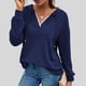 thumbnail image 4 of Sudadera con capucha de manga larga, color azul violáceo, para el trabajo, talla S, cuello en V y detalle de encaje, 4 of 6
