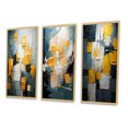 thumbnail image 3 of Designart "Unexpected Joy Teal and Yellow Abstract II" Abstract Painting Framed Wall Art Set Of 3 - Blue Modern Frame Gallery Wall Set For Home Decor, 3 of 6