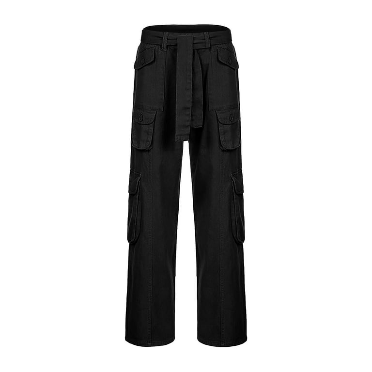 Women Fashion Vintage Low Waist Pants Waistband Chic Harajuku Straight  Denim Pants Cute Trousers Black S