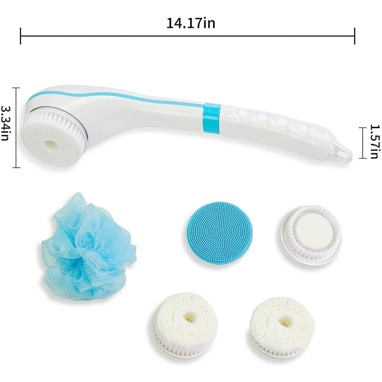 HTS® 7 in 1 Complete Care Electric Body Brush Sonic Scrubber, Waterproof  IPX7, Electric Bath Brush Back Scrubber with Long Handle for Men Women Gift