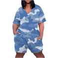 thumbnail image 2 of Dazajoo Camouflage Jumpsuits for Women Plus Size V Neck Short Sleeve Back Zip Overalls 2024 Summer Womens Casual Oversized Short Rompers with Pockets,Multicolor,XXXXL, 2 of 5