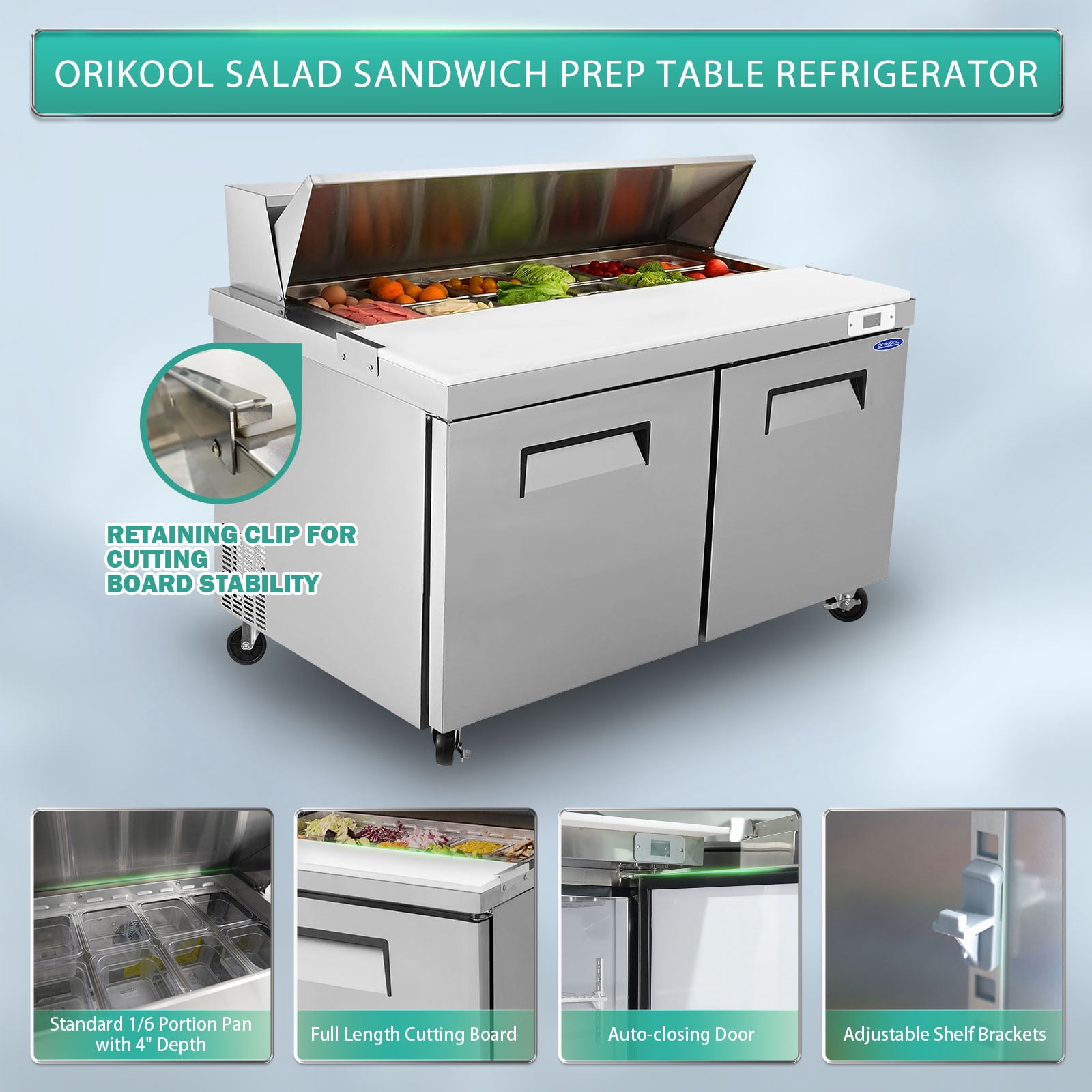 Camellia River 60" Prep Table Refrigerator for Pizza & Sandwich Preparation