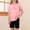 Pink, variant on FAHXNVB Girls Cotton Linen T Shirts Button Short Sleeve V Neck Side Slit Breathable Tees Tops Solid Color Summer Fashion Shirts 4-14 Years