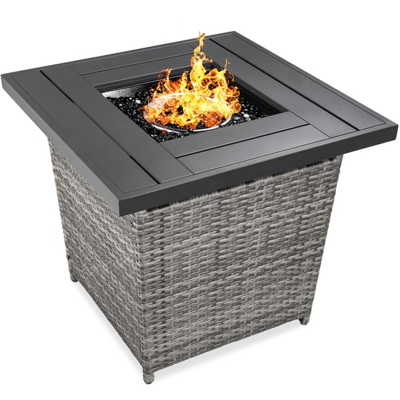 Best Choice Products 28in Propane Gas Fire Pit Table 50,000 BTU Outdoor Wicker w/ Glass Beads, Tank Holder - Ash Gray