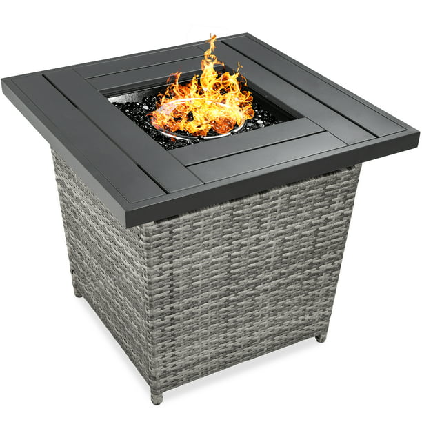 Best Choice Products 28in Fire Pit Table 50 000 Btu Outdoor Wicker Patio W Glass Beads Cover Tank Holder Ash Gray Com - Best Garden Furniture With Fire Pit