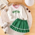 thumbnail image 4 of Wdgfv Girls Outfits 2 Piece Set Cute Embroidered Letter Top With Pleated Skirt Casual Spring Fall Outfit For Toddler Baby Green 9-12 Months, 4 of 9