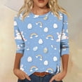 thumbnail image 2 of Garbnen Easter Shirts for Women O Neck Women's 3/4 Length Sleeve Tops Egg Rabbit Hunt Print Fashion Fitted Holiday Women Blouse, 2 of 6
